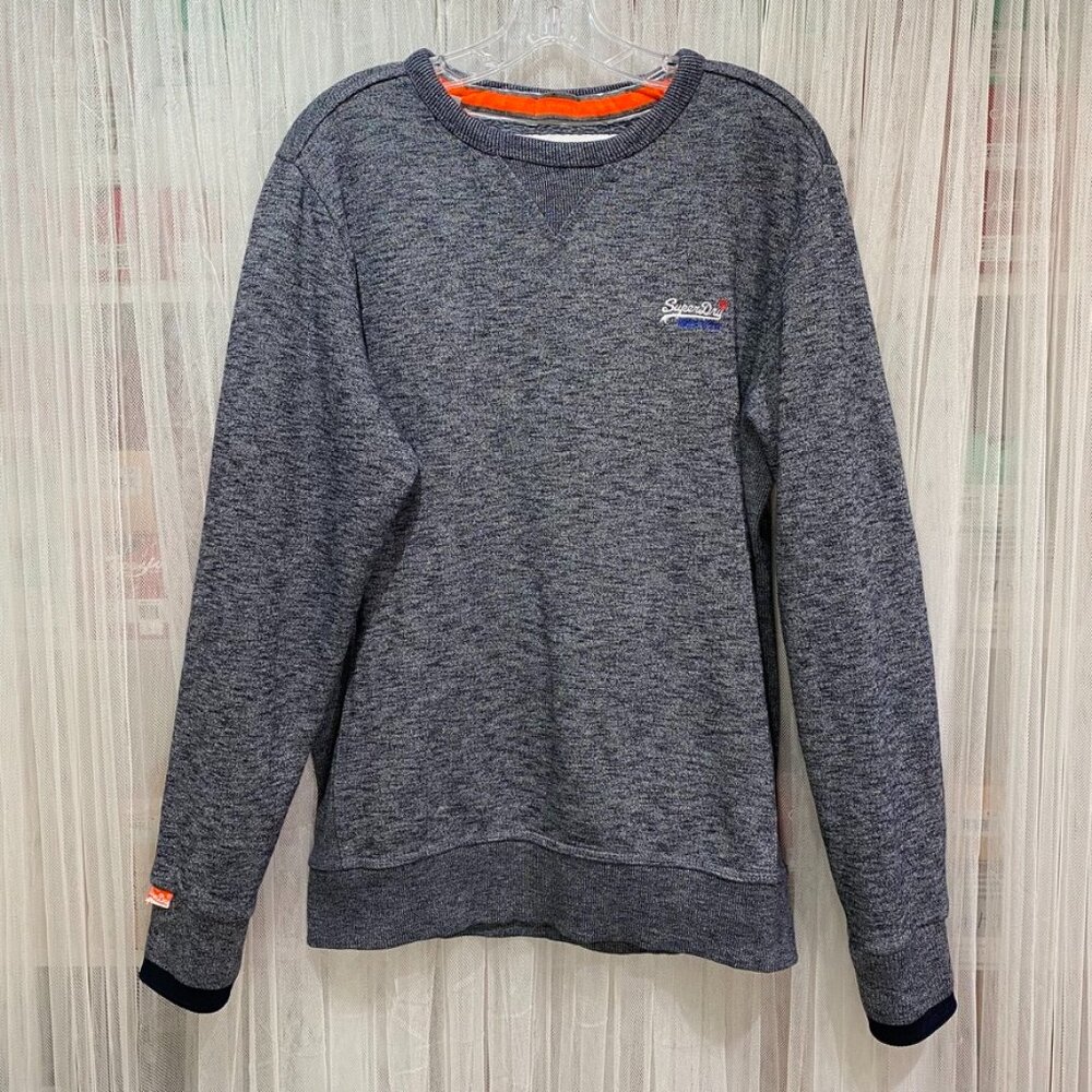 Superdry Orange Label Pullover Crew Neck Men's Blue Heather Sweatshirt Size XL